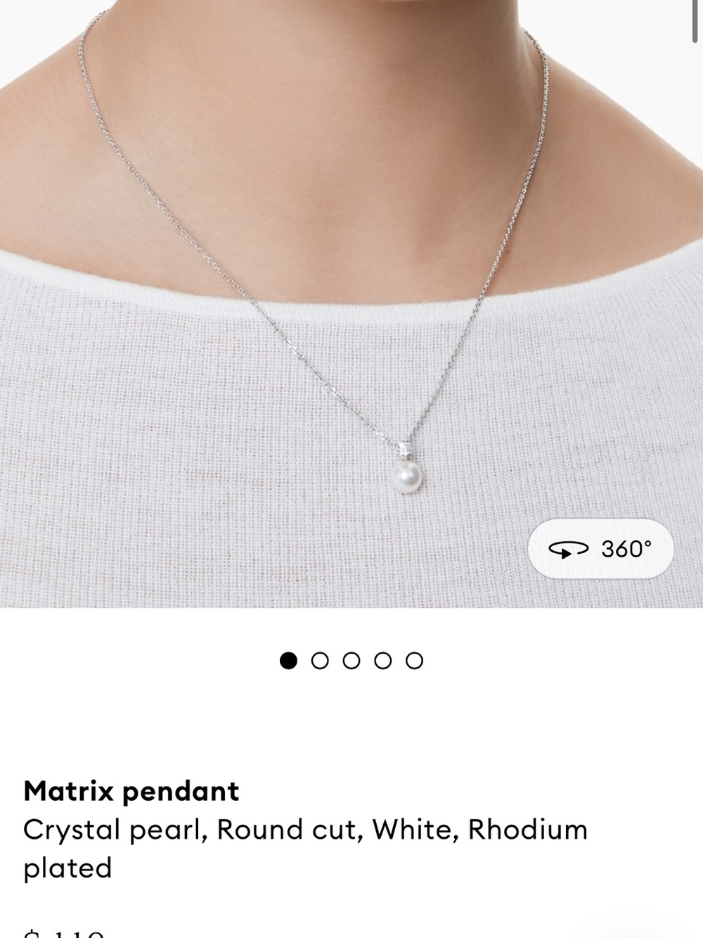 Swarovski Silver Necklace with White Crystal Pearl Drop